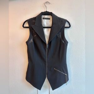 YIGAL AZROUEL Black Wool Zip Front Lace Trim Vest Size 6
